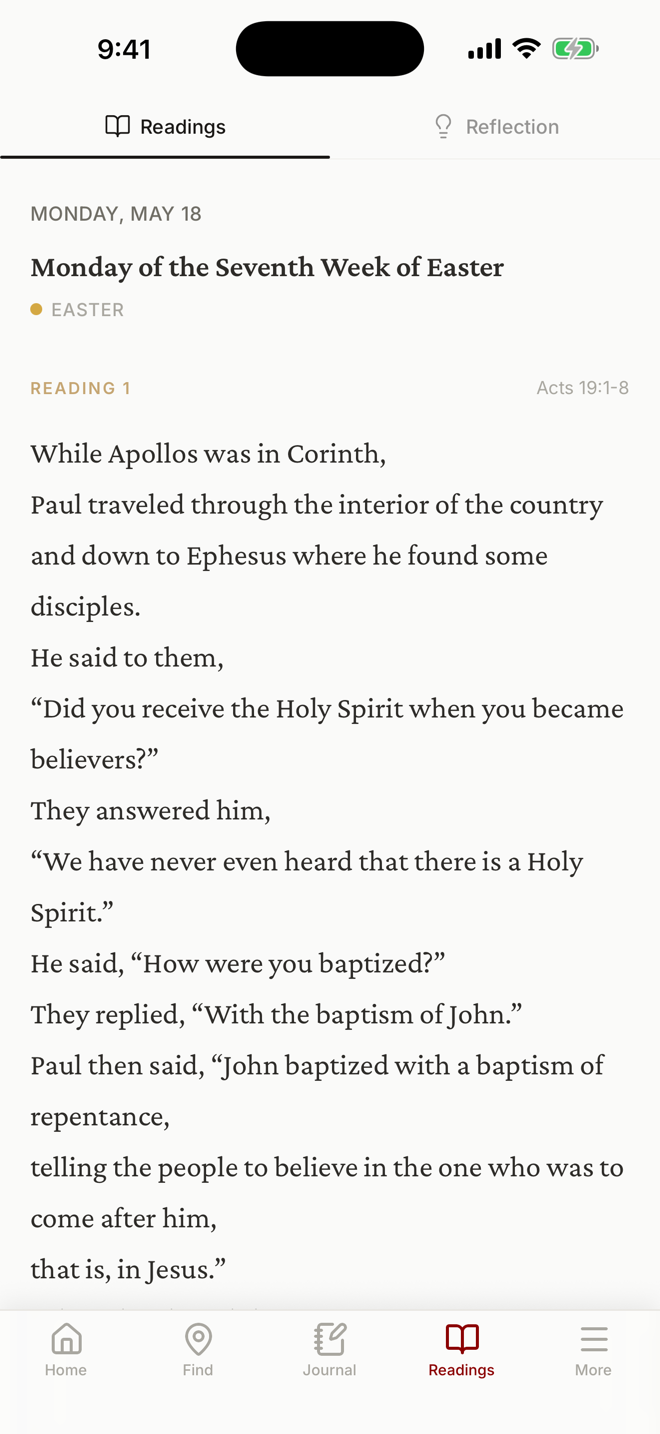 Daily readings screen