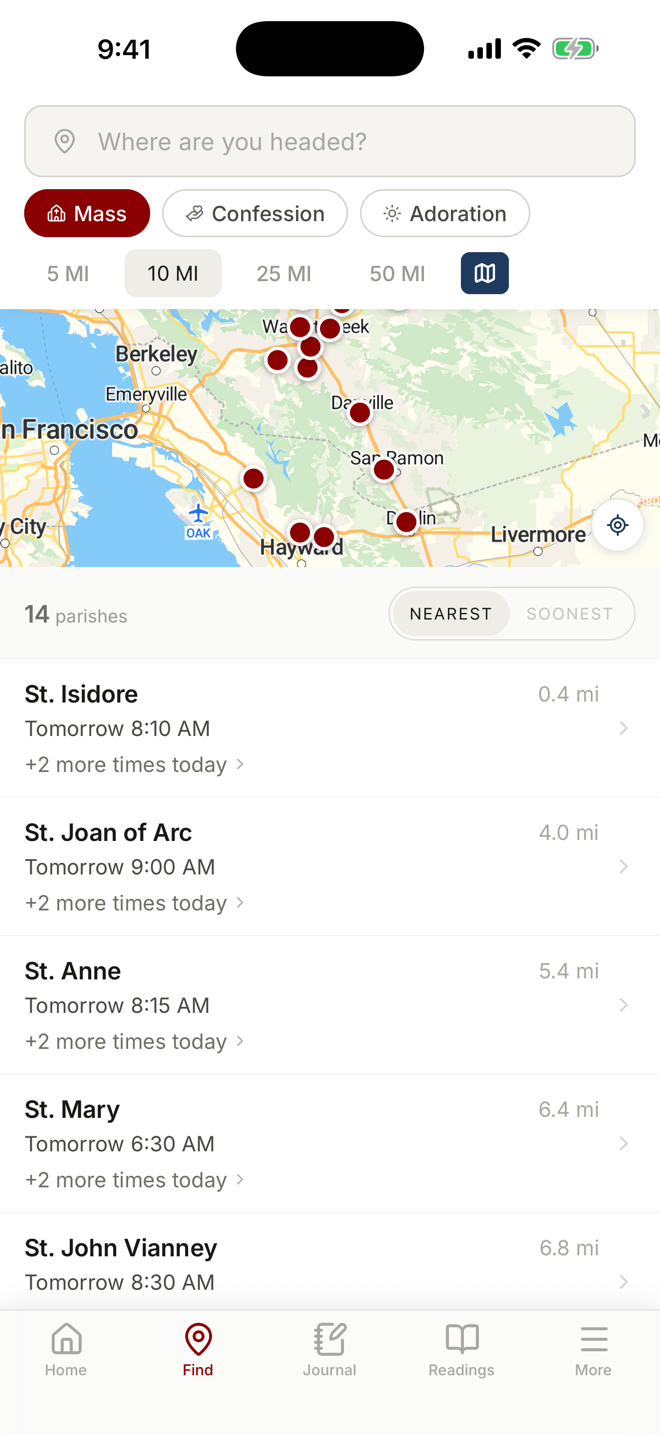 Search for nearby parishes